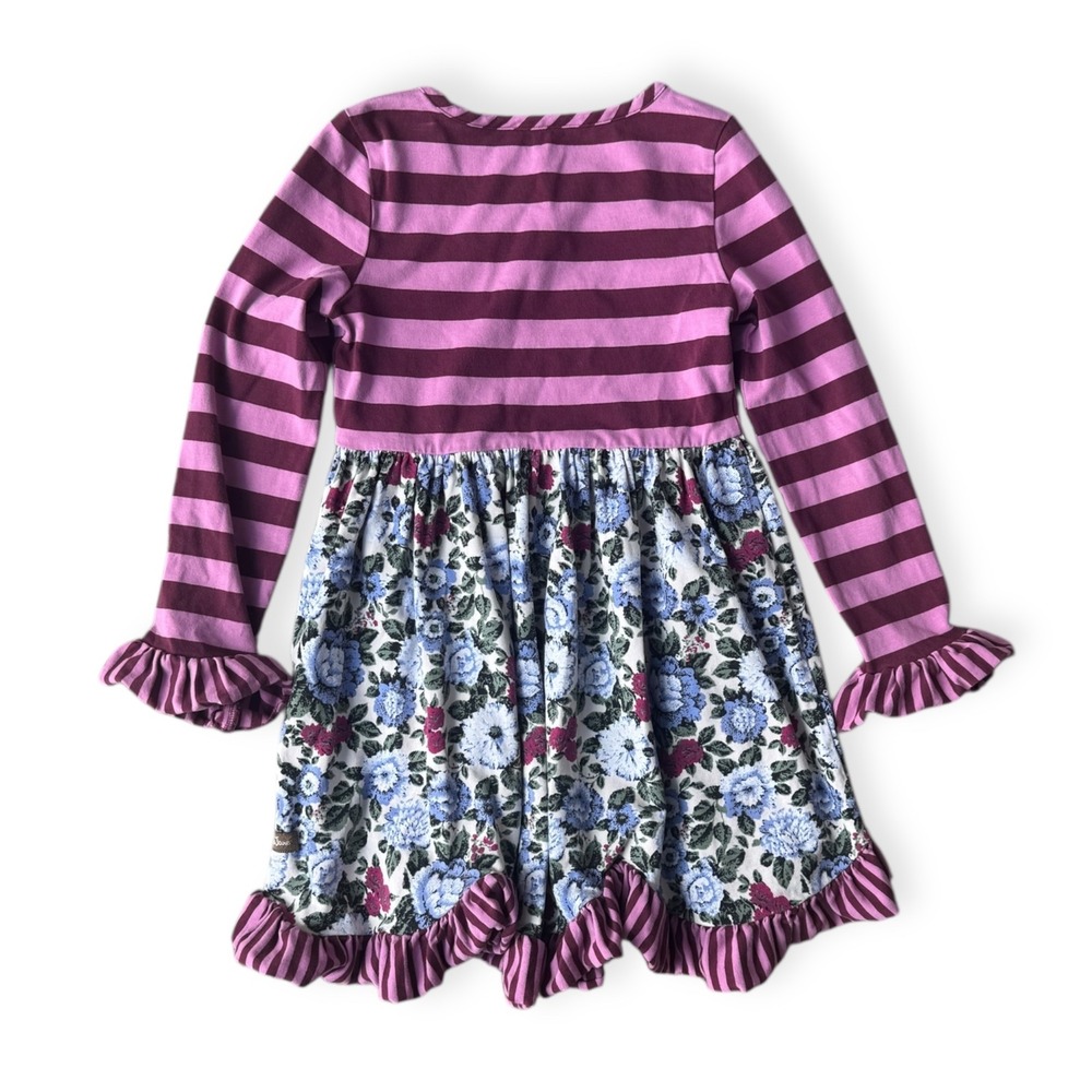 Matilda Jane Girls Long Sleeve Striped Floral Ruffled Dress Size 6 - Picture 2 of 5